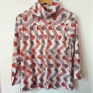 Vintage 70s Mod Turtleneck Top Womens M Twee Groovy Dopamine Retro Funky Pattern